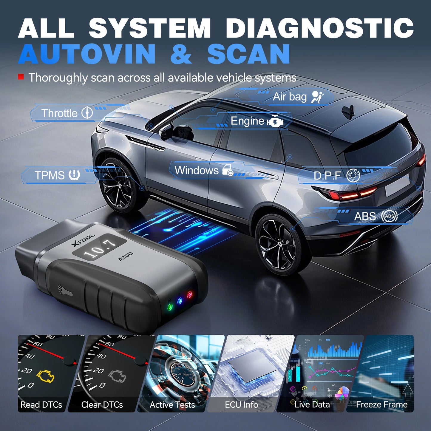 XTOOL Anyscan A30D BT OBD2 Scanner Full System 16+ Service Bidirectional Scan Tools Lifetime Free Update CAN FD FCA Andriod IOS