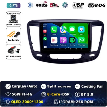 9" Car Raido Carplay Android 14 For Chrysler 200 200C 2015 - 2019 Auto Multimedia Screen Stereo Video Player GPS Navigation WIFI