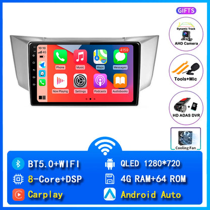 Android 14 wifi+4G Carplay AUTO Car Radio For Lexus RX300 RX330 RX350 RX400H 2003 -2009 Navigation GPS Player Stereo Multimedia