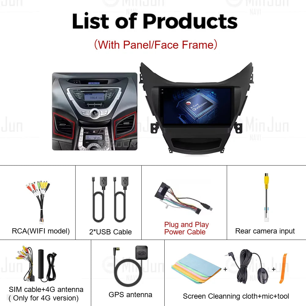 Android 14 Carplay Auto For Hyundai Elantra 5 JK GD MD UD 2011 - 2013 Qualcomm Car Radio Multimedia Video Player Navigation GPS