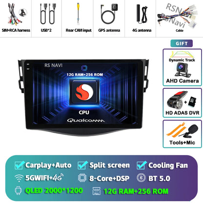Android 14 Carplay Car Radio Multimedia For Toyota RAV4 Rav 4 2005 - 2013 navigation video DVD Autoradio Stereo 2din 4G+BT GPS