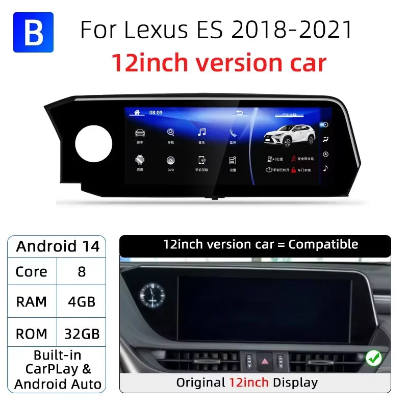 Android 14 Carplay Screen For Lexus ES ES200 ES250 ES350 ES300h 2018-2021 8 Core Multimedia Player Car Monitor Video Navigation