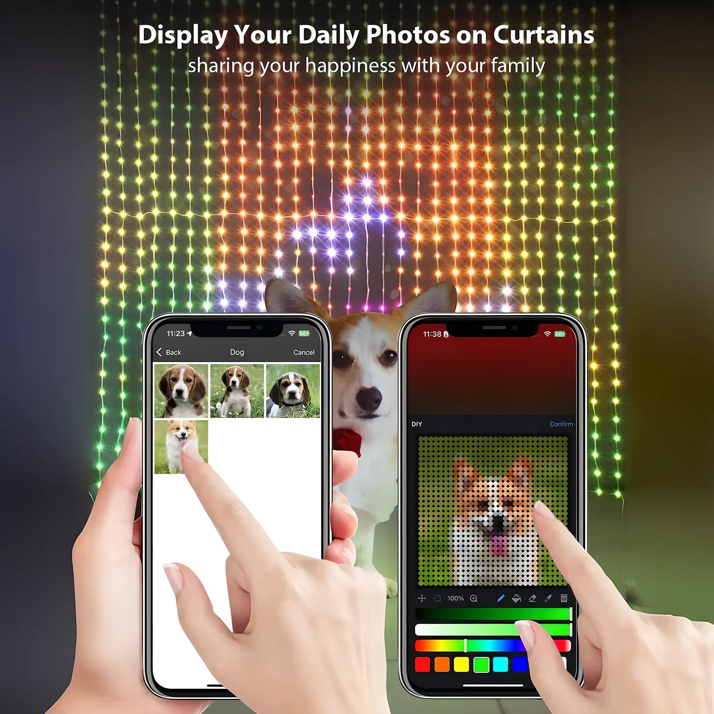 LED Intelligent LED DIY Curtain Light Remote Control Background Wall Bedroom Decoration Light Christmas and Halloween Decoration