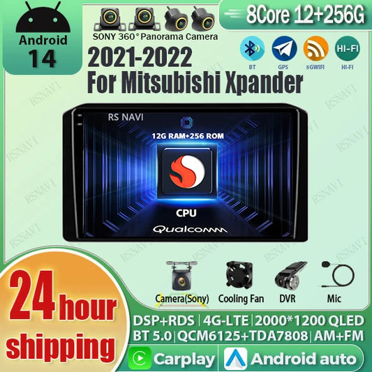 Android 14 Car Radio For Mitsubishi Xpander 2021 2022 Navigation GPS Multimedia Video Player Stereo wifi+4G Carplay Qualcomm DSP