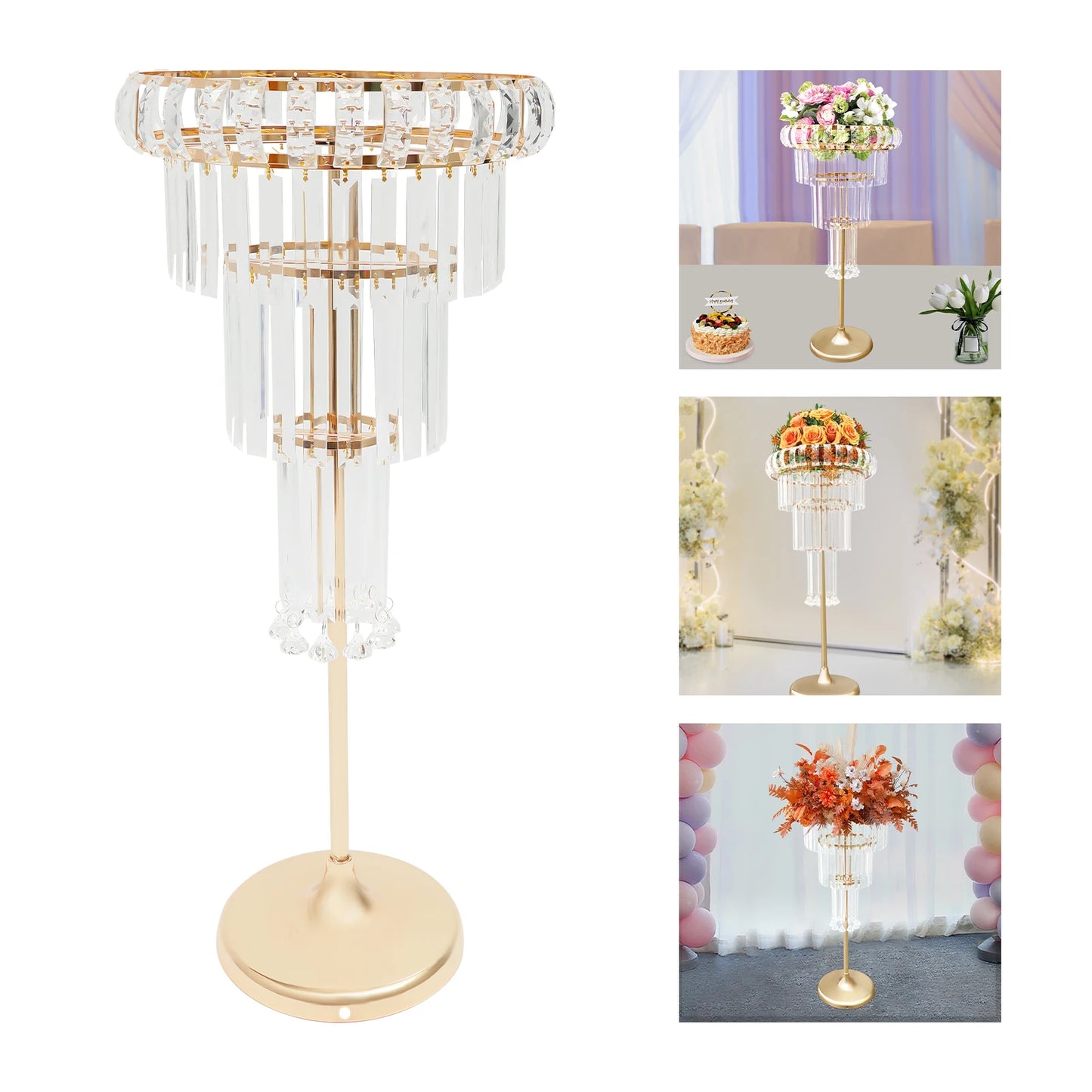 4-Tier Wedding Flower Stand - Flower Stand with Acrylic Pendants for Wedding Party Centerpieces Decor