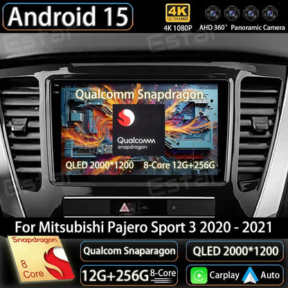 Android 15 Car Radio For Mitsubishi Pajero Sport 3 2020 - 2021 GPS Multimedia Player Navi Head Unit Stereo 360 Camera QLED Video