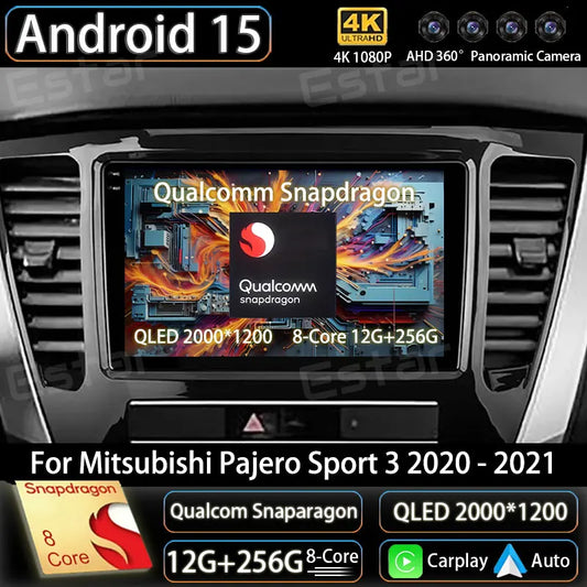Android 15 Car Radio For Mitsubishi Pajero Sport 3 2020 - 2021 GPS Multimedia Player Navi Head Unit Stereo 360 Camera QLED Video