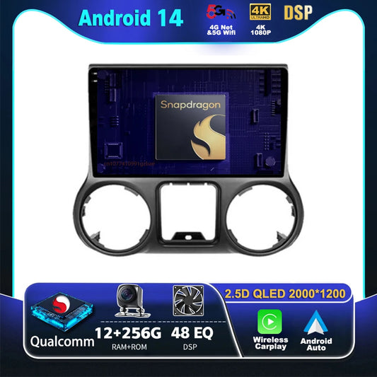 Android 14 Carplay Auto For Jeep Wrangler 3 JK 2015 2016 2017 Car Radio Player Multimedia srereo Navigation BT 4G WIFI DSP