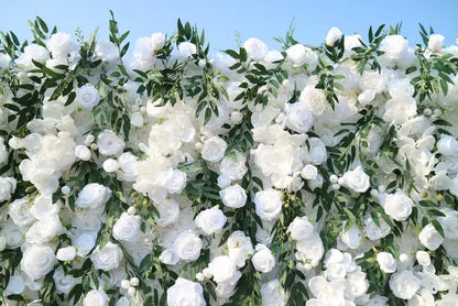 Uflower Mixed Flower White Rose Green Willow Leaf 5D Floral Wall Wedding Backdrop Event Party Decoration Props Wedding Decor