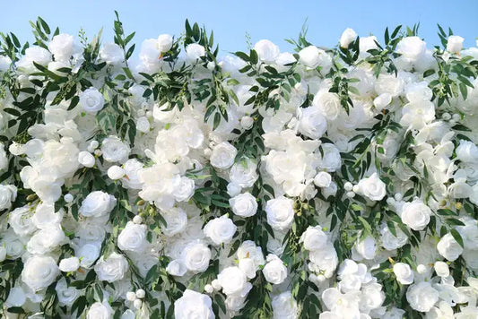 Uflower Mixed Flower White Rose Green Willow Leaf 5D Floral Wall Wedding Backdrop Event Party Decoration Props Wedding Decor