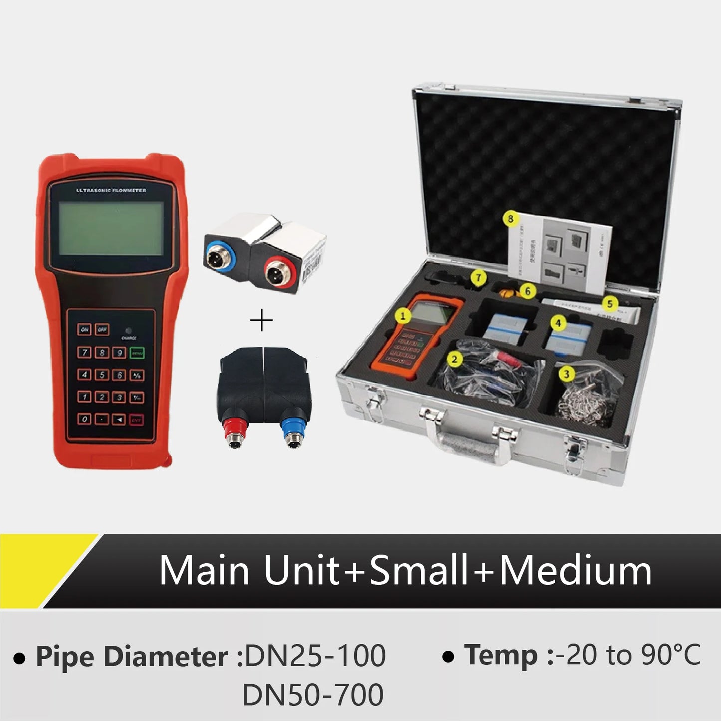 TUF-2000H Handheld Ultrasonic Flow Meter Portable Clamp-On Flowmeter Non-Invasive No Pipe Cutting