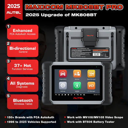 Autel MaxiCOM MK808BT Pro OBD2 Scanner 2025 Newest Car Diagnostic Tool Auto IMMO/EPB/SAS/BMS/TPMS/DPF Upgraded MK808BT MK900BT