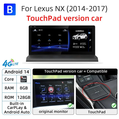 Nunoo Android 14 CarPlay Auto Radio For Lexus NX NX200 NX200T NX300h 2014-2021 Multimedia Navigation GPS DSP 4G WiFi