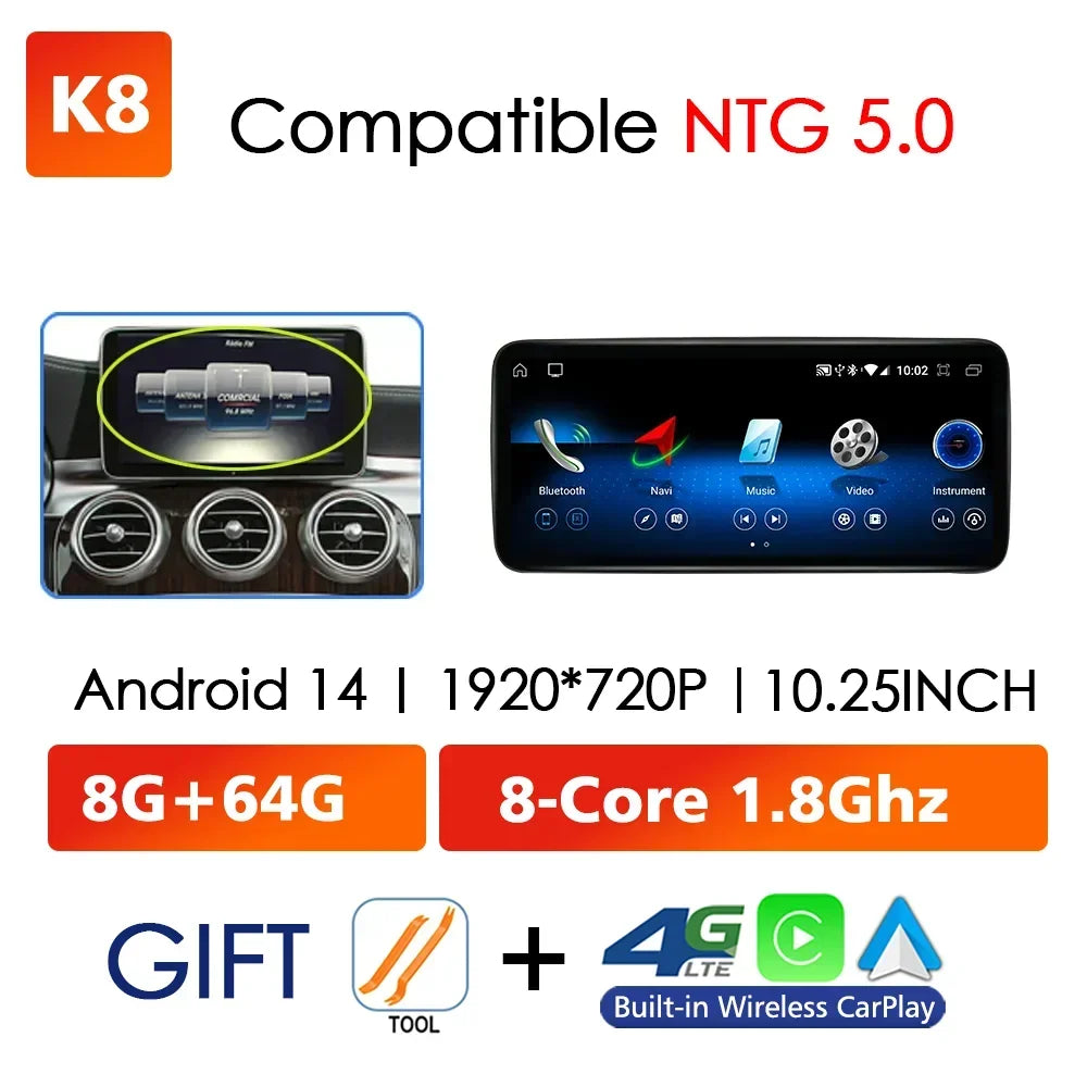 Android 14 Car Radio Carplay Android Auto Touch Screen For Mercedes Benz A Class W176 Car Intelligent Systems 4G GPS Navigation