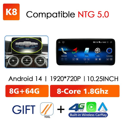 Android 14 Car Radio Carplay Android Auto Touch Screen For Mercedes Benz A Class W176 Car Intelligent Systems 4G GPS Navigation