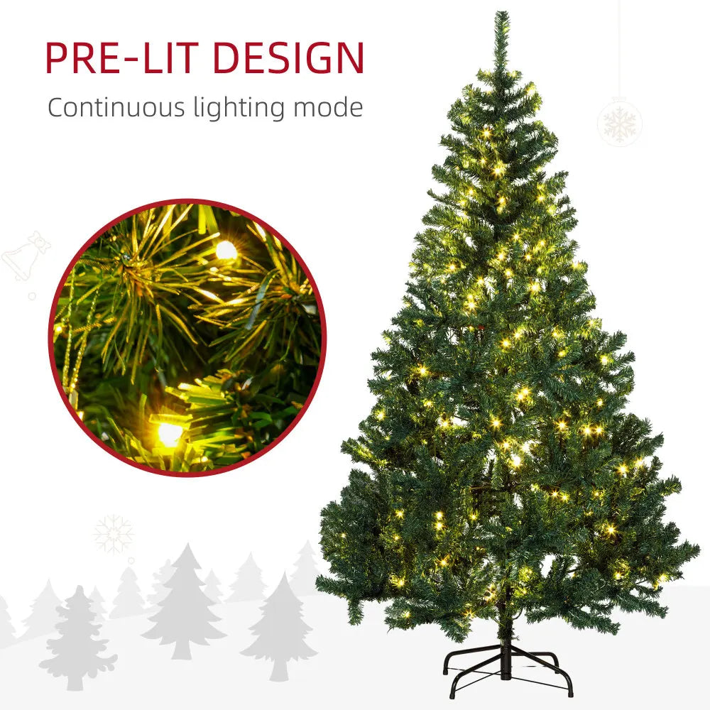 HOMCOM 6' Tall Prelit Christmas Tree Douglas Fir Artificial Christmas Tree with Realistic Branches, 250 Warm White LED Lights an