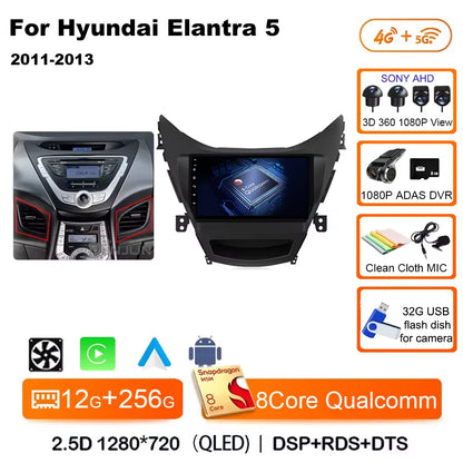 Android 14 Carplay Auto For Hyundai Elantra 5 JK GD MD UD 2011 - 2013 Qualcomm Car Radio Multimedia Video Player Navigation GPS