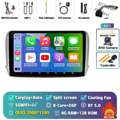 Android 14 Navigation Multimedia Player For Peugeot 2008 208 Series 2012 2013 2014 - 2018 Carplay Auto Stereo BT video Car radio