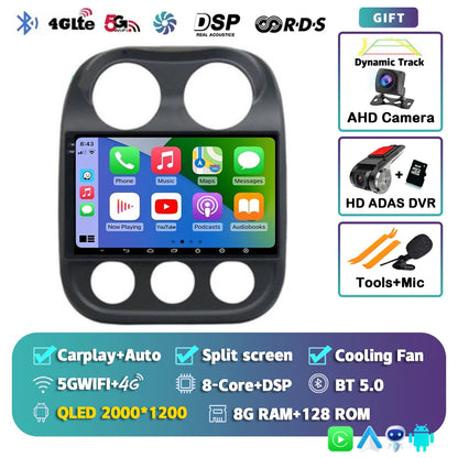 Android 14 For Jeep Compass Patriot 2010- 2016 2K QLED Android Car Radio Multimedia Video Player GPS AI Voice CarPlay Head Unit