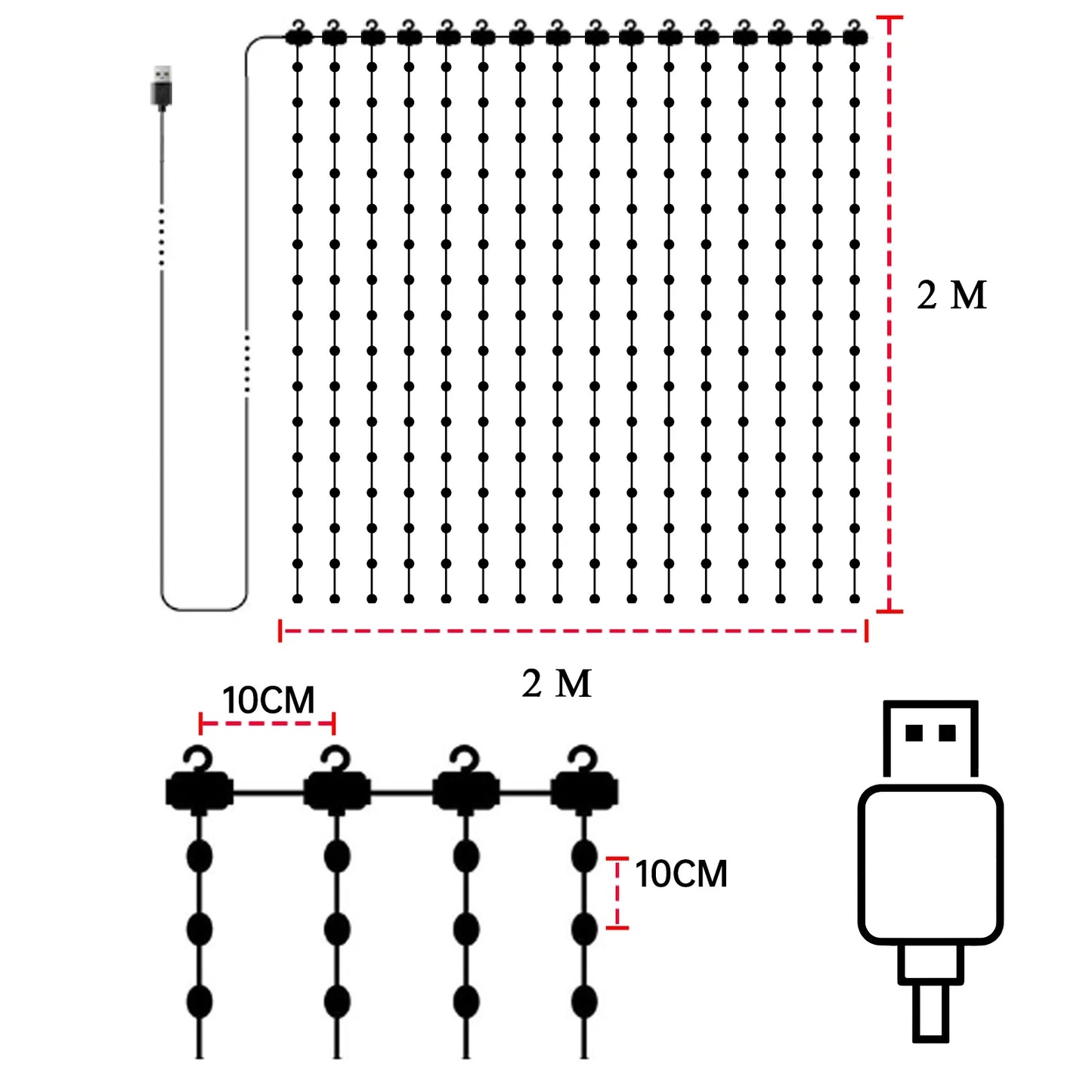 LED Intelligent LED DIY Curtain Light Remote Control Background Wall Bedroom Decoration Light Christmas and Halloween Decoration