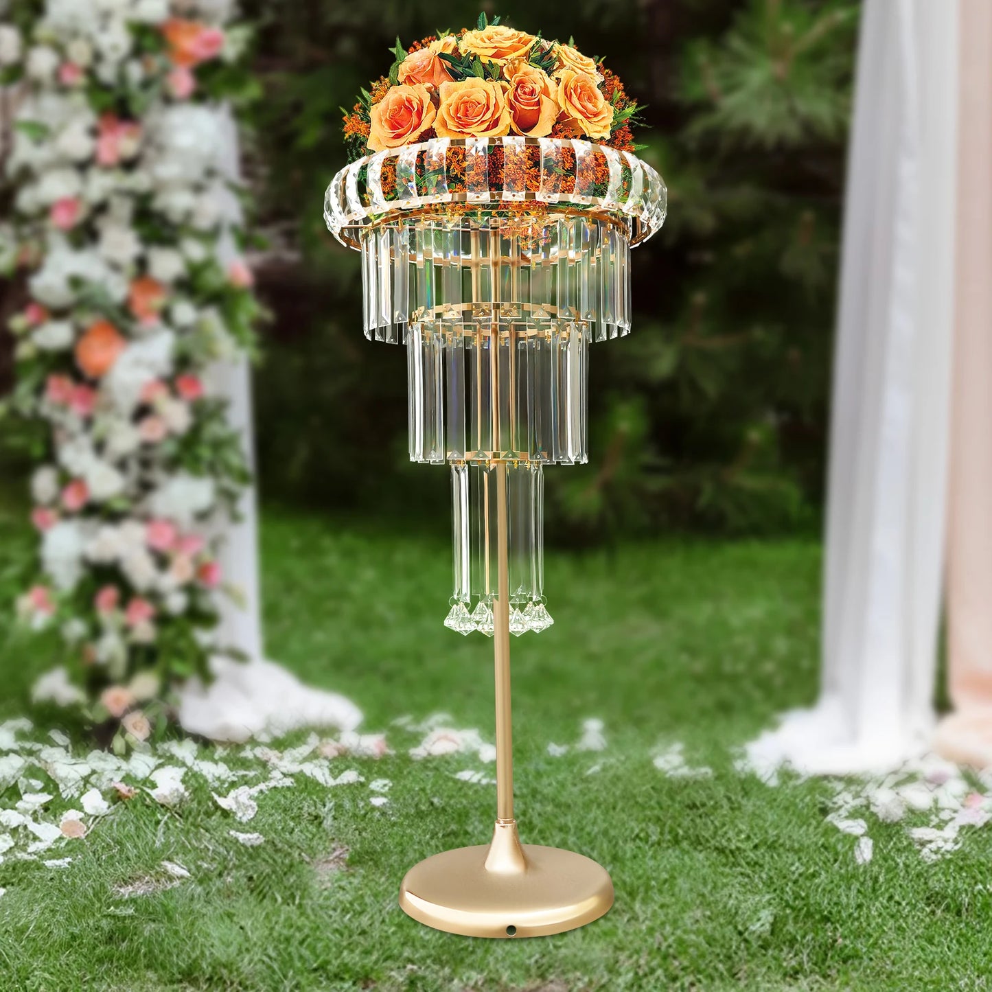 4-Tier Wedding Flower Stand - Flower Stand with Acrylic Pendants for Wedding Party Centerpieces Decor