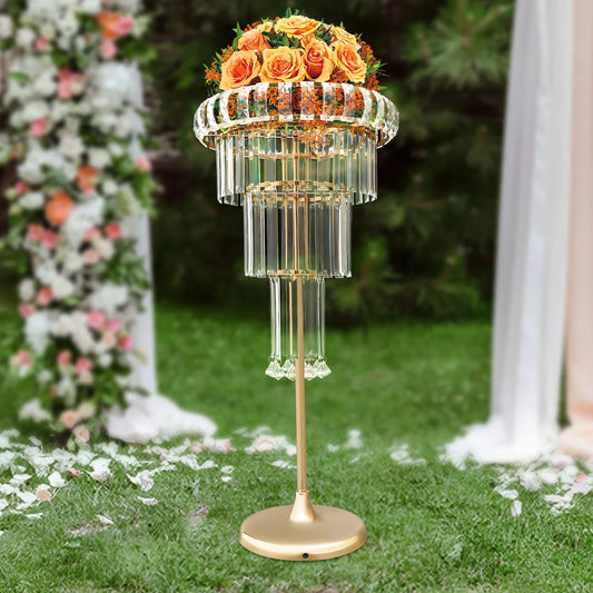 4-Tier Wedding Flower Stand - Flower Stand with Acrylic Pendants for Wedding Party Centerpieces Decor