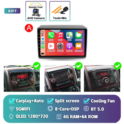 Android 14 Car Radio Carplay Auto GPS Navigation Multimedia Player For Fiat Ducato 2007 - 2015 video Stereo DVD 2 DIN Wifi+4G BT