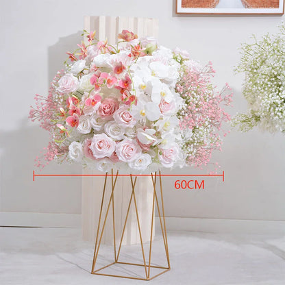 Uflower White Rose Gypsophila Artificial Flower Row Arrangement Wedding Table Centerpieces Floral Ball Window Display Party Prop