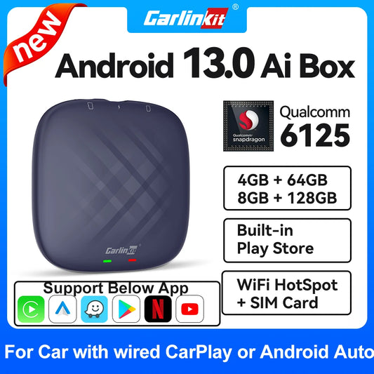 2025 NEW CarlinKit CarPlay Ai Box Qualcomm 8-Core Android 13 Wireless Carplay Android Auto Car Video TV Box WiFi SIM For Netflix