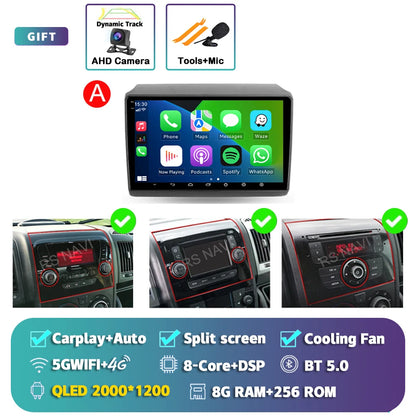 Android 14 Car Radio Carplay Auto GPS Navigation Multimedia Player For Fiat Ducato 2007 - 2015 video Stereo DVD 2 DIN Wifi+4G BT