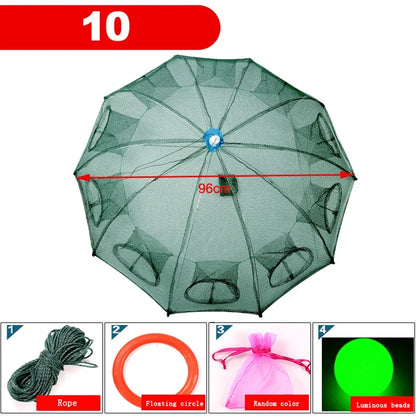 24/20/16/12/10/8/6/4 Holes Portable Fishing Net Shrimp Cage Nylon Foldable Fish Trap Folding Outdoor Automatic Collapsible