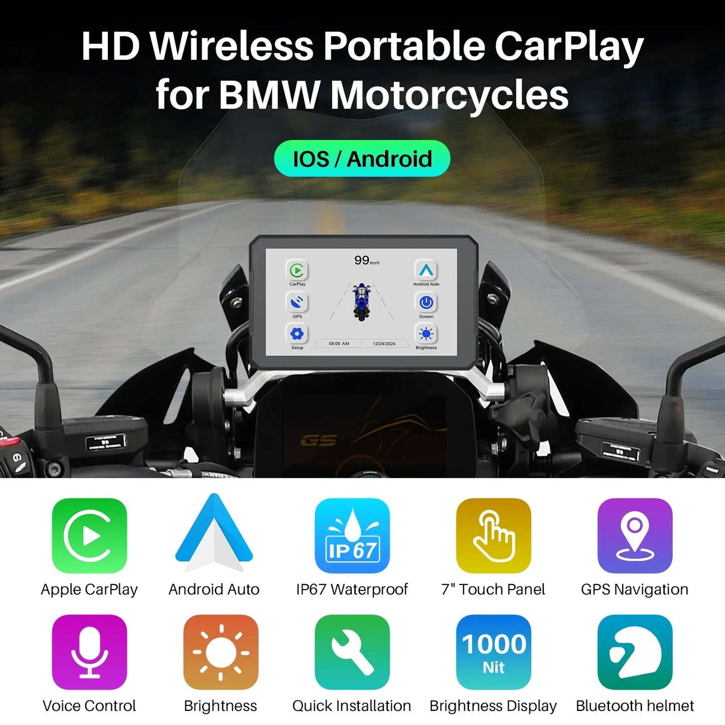 7 Inch Android Auto Carplay for Bmw Motorcycles GPS Screen Wireless Navigator Carplay Screen  Motorcycle Waterproof Display