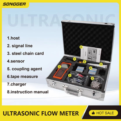 TUF-2000H Handheld Ultrasonic Flow Meter Portable Clamp-On Flowmeter Non-Invasive No Pipe Cutting