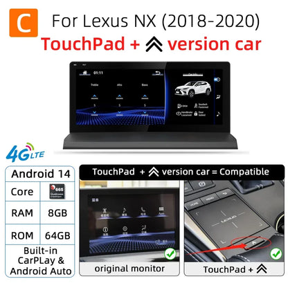 Nunoo Android 14 CarPlay Auto Radio For Lexus NX NX200 NX200T NX300h 2014-2021 Multimedia Navigation GPS DSP 4G WiFi