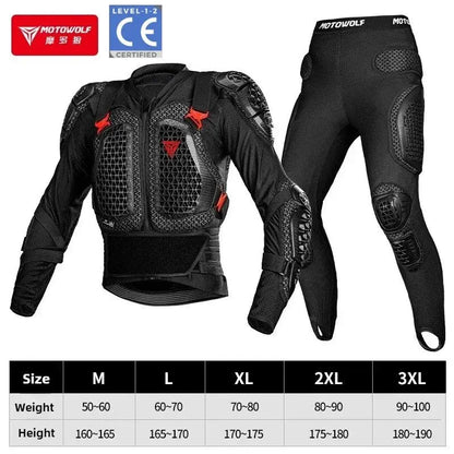 Motowolf 1 Set Motorcycle Armor Jacket CE Certified Motorcyclists Body Armor with Spine Protection Motorcycle Protective Gear