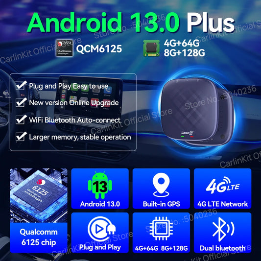 2025 NEW CarlinKit CarPlay Ai Box Qualcomm 8-Core Android 13 Wireless Carplay Android Auto Car Video TV Box WiFi SIM For Netflix