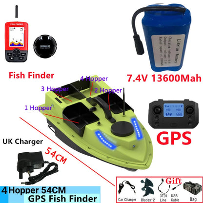 99GPS Smart Cruise Sonar Fish Finder High Speed RC Fishing Boat 4Hopper 600M 3KG Waterproof Lighting Remote Control RC Bait Boat