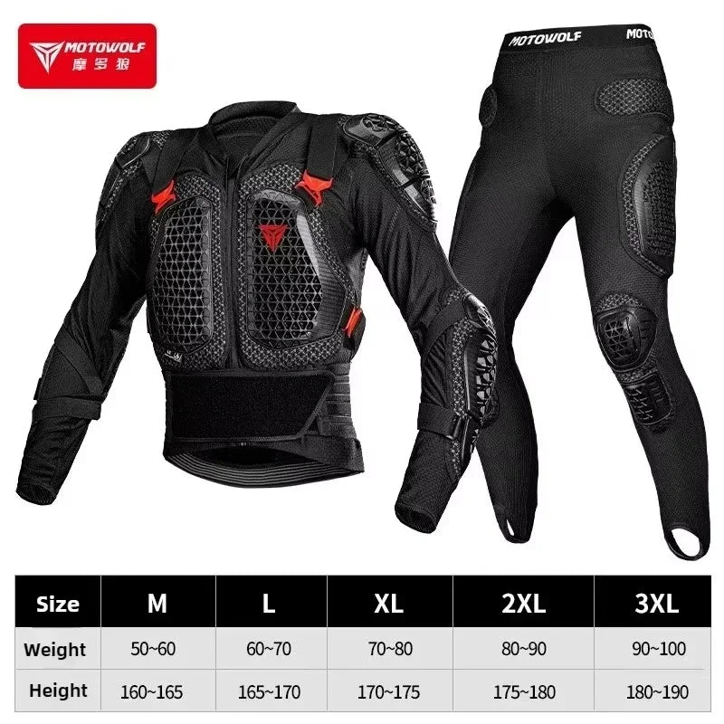 Motowolf 1 Set Motorcycle Armor Jacket CE Certified Motorcyclists Body Armor with Spine Protection Motorcycle Protective Gear