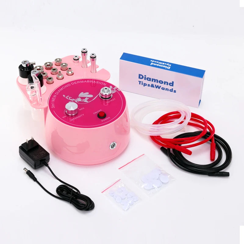 Pink Diamond Microdermabrasion Machine Facial 3 in 1 Professional Blackhead Removal Acne Clearning Anti Aging Skin care Tool