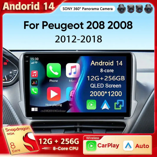 Android 14 For Peugeot 2008 208 2012-2018 Car Radio Multimedia Player Navigation GPS Wireless Carplay  Android Auto Stereo 2Din