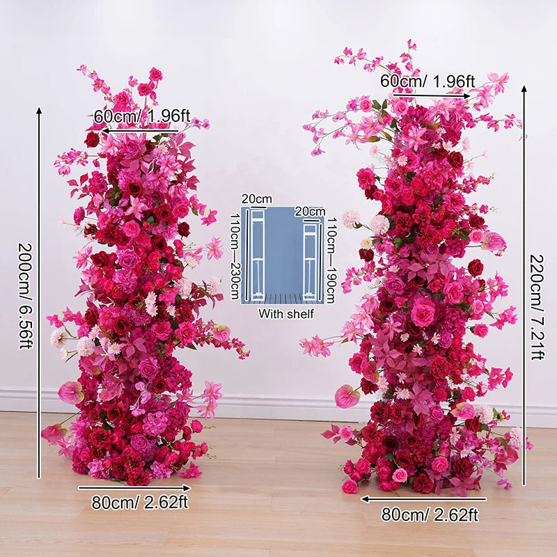 Hot Pink Rose Palm Orchid Aisle Floral Arrangement Wedding Backdrop KT Board Decor Hang Flower Row Banquet Window Display H8919