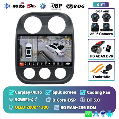 Android 14 For Jeep Compass Patriot 2010- 2016 2K QLED Android Car Radio Multimedia Video Player GPS AI Voice CarPlay Head Unit