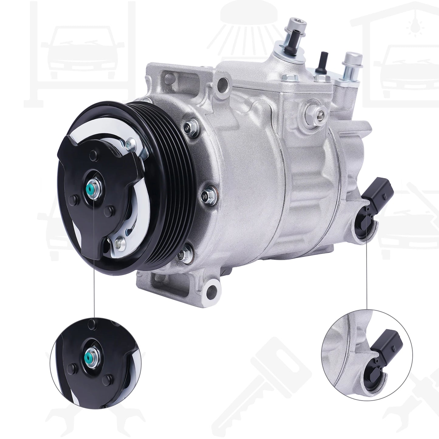 12V 125 Amps Air Conditioning Compressor AC Clutch Kit for Cars and Trucks Silver Energy-saving Air Conditioning Compressor