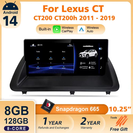 Nunoo Android 14 Car Radio CarPlay Screen For Lexus CT CT200 CT200h 2012-2020 GPS Navigation Snapdragon 8+128G Multimedia Player