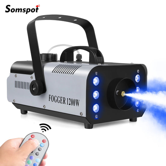 Somspot 1200W RGB LED Smoke Fog Machine Haze Generator Remote Controlled Fog Machine Stage Effect Equipment for DJ Disco Party power tools