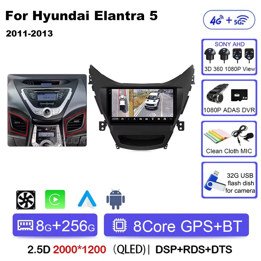 Android 14 Carplay Auto For Hyundai Elantra 5 JK GD MD UD 2011 - 2013 Qualcomm Car Radio Multimedia Video Player Navigation GPS