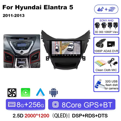 Android 14 Carplay Auto For Hyundai Elantra 5 JK GD MD UD 2011 - 2013 Qualcomm Car Radio Multimedia Video Player Navigation GPS