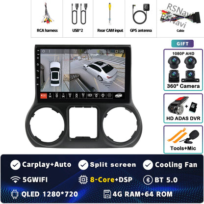 Android 14 Carplay Auto For Jeep Wrangler 3 JK 2015 2016 2017 Car Radio Player Multimedia srereo Navigation BT 4G WIFI DSP