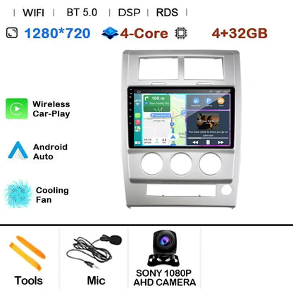 Android 14 Carplay+Auto For Jeep Cherokee KK Liberty 2007 - 2012 Car Radio Multimedia Video Player Navigation GPS 4G Autoradio