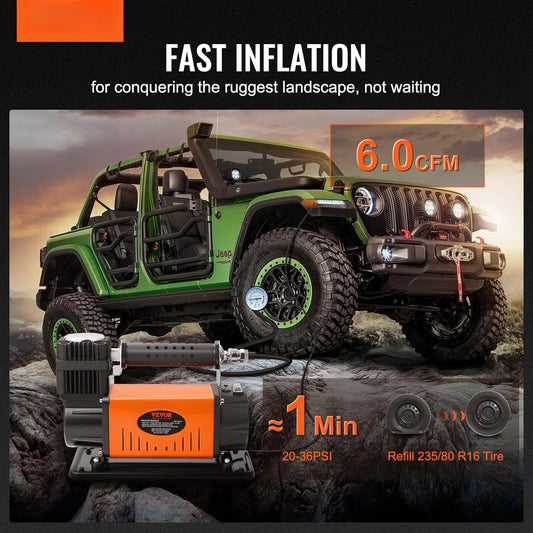 12V Air Compressor Heavy Duty 150PSI Offroad Air Compressor Portable Truck Tire Inflator 6.0CFM Air Pump for Jeep SUV